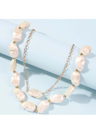 Gold jewelry,Other jewelry,Pearl Detail Asymmetric Design Gold Necklace Set