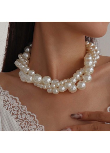 Purple jewelry,Plain Color jewelry,Plaid jewelry,Houndstooth jewelry,Plants jewelry,Twist Design Round Pearl White Necklace
