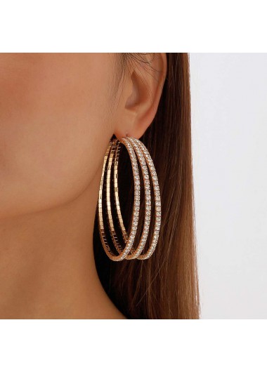 Black jewelry,Floral jewelry,Plants jewelry,Round Gold Rhinestone Detail Layered Earrings