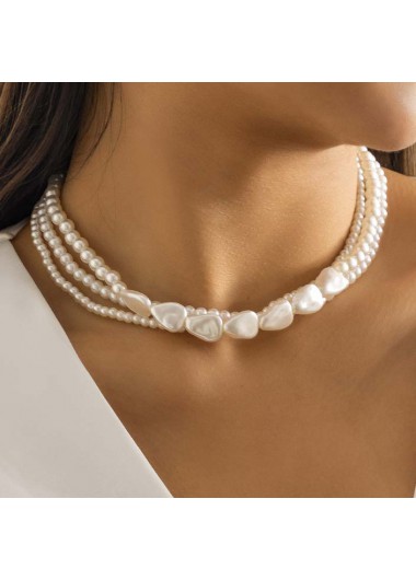 Plain Color jewelry,Plaid jewelry,Houndstooth jewelry,Plants jewelry,Asymmetric Pear Detail Layered White Necklace