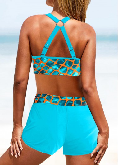 Light Blue swimwear,Geometric swimwear,ROTITA Circular Ring Light Blue Geometric Print Bikini Set