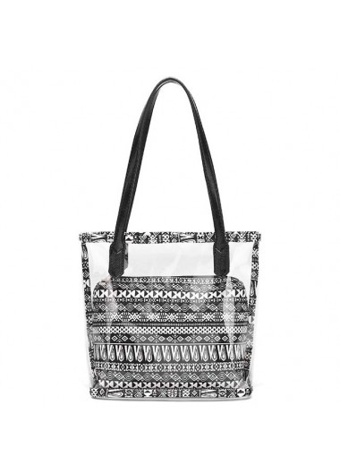 Black accessories,Striped accessories,Geometric accessories,Tribal accessories,Black Zip Detail Striped Bag and Inner Pouch