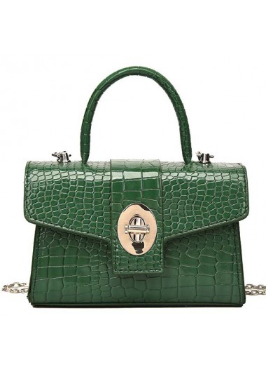 Green accessories,Plain Color accessories,Green PU Detail Chains Turnlock Hand Bag