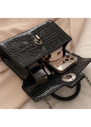 Black accessories,Plain Color accessories,Black Chains Detail Turnlock Hand Bag
