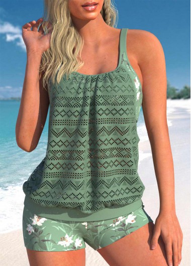 Sage Green swimwear,Floral swimwear,ROTITA Lace Sage Green Floral Print Tankini Set