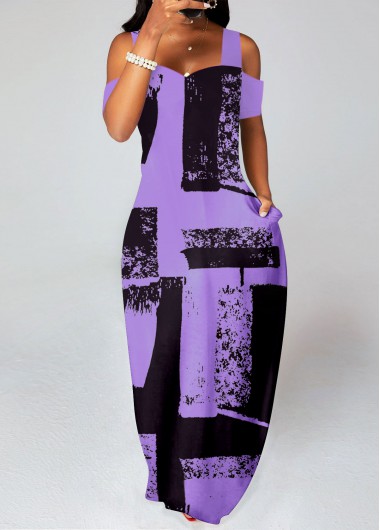 Purple dresses,Graphic dresses,ROTITA Pocket Graffiti Print Pink O Shape Maxi Dress