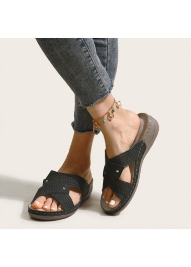 Black accessories,Plain Color accessories,Black Mid Heel Open Toe Sliders