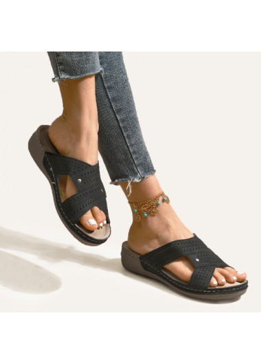 Black accessories,Plain Color accessories,Black Mid Heel Open Toe Sliders