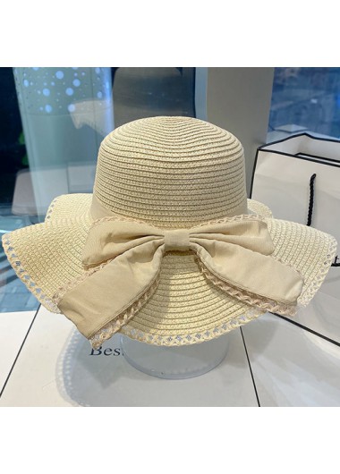 Beige accessories,Plain Color accessories,Bowknot Detail Beige Summer Visor Hat