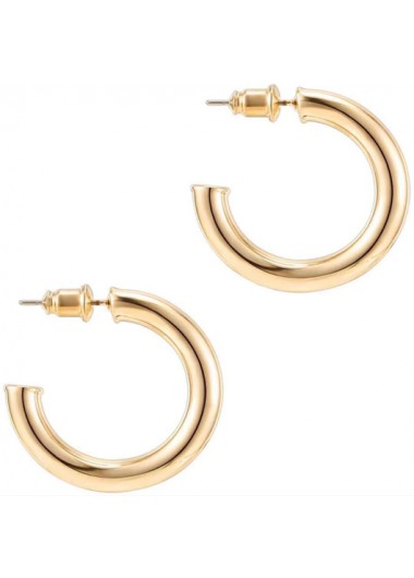 round geometric pattern alloy detail gold earrings