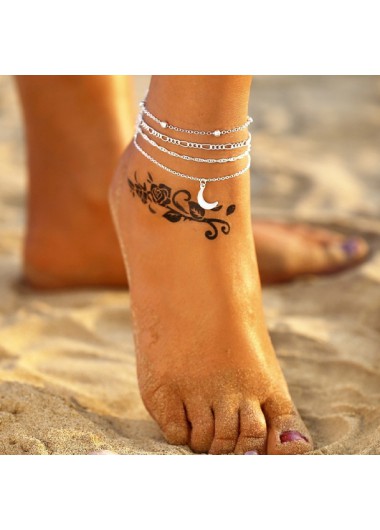 Silvery White jewelry,Galaxy jewelry,Geometric jewelry,Moon Alloy Detail Silvery White Anklet Set