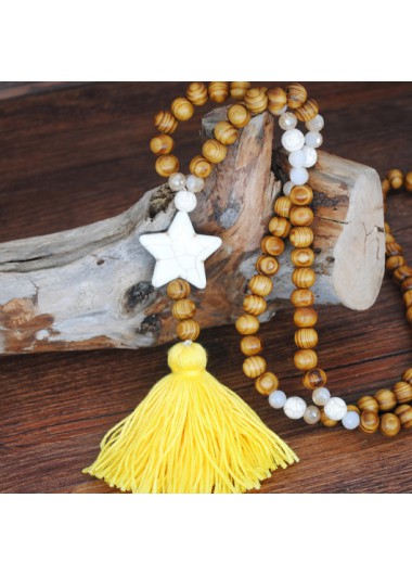 Yellow jewelry,Other jewelry,Round Wood Srar Detail Yellow Necklace