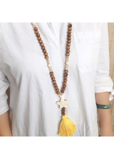 Yellow jewelry,Other jewelry,Round Wood Srar Detail Yellow Necklace