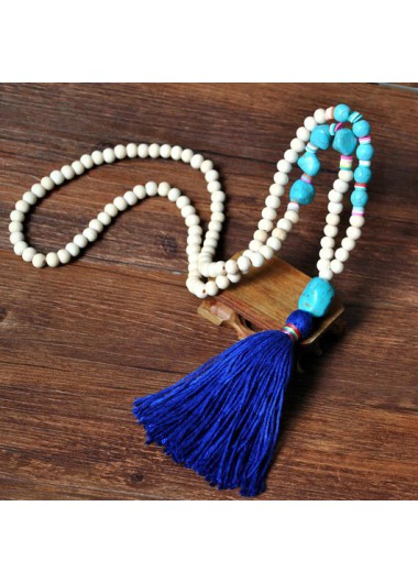 Royal Blue jewelry,Other jewelry,Round Wood Tassel Royal Blue Necklace