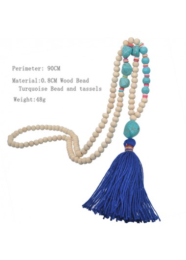 Royal Blue jewelry,Other jewelry,Round Wood Tassel Royal Blue Necklace