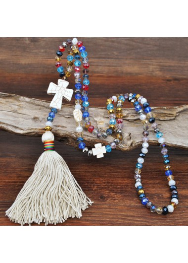 Multi Color jewelry,Contrast Color jewelry,Cross Tassel Design Multi Color Necklace