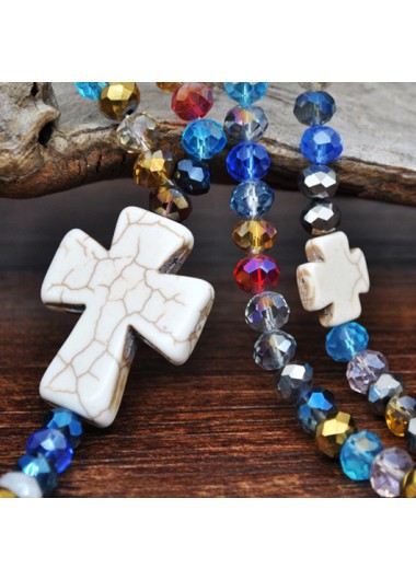 Multi Color jewelry,Contrast Color jewelry,Cross Tassel Design Multi Color Necklace