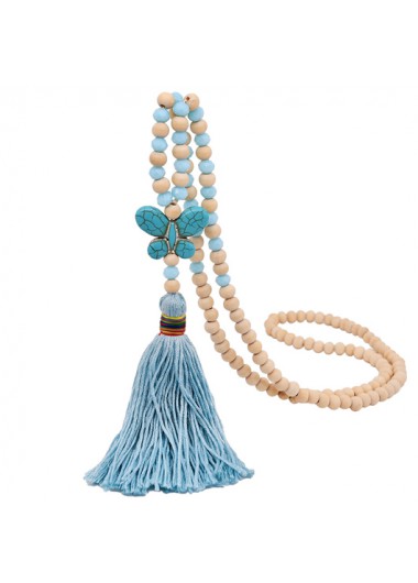 Neon Blue jewelry,Light Coffee jewelry,Geometric jewelry,Animal Print jewelry,Round Wood Detail Neon Blue Necklace