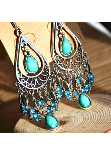Turquoise jewelry,Contrast Color jewelry,Teardrop Design Rhinestone Turquoise Tribal Earrings