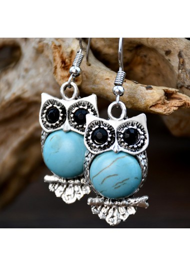 Turquoise jewelry,Contrast Color jewelry,Owl Shape Design Turquoise Alloy Earrings