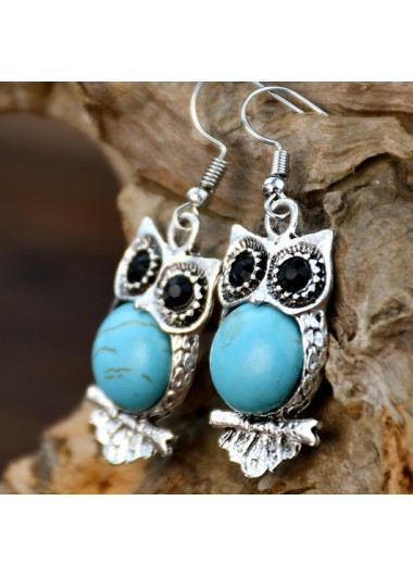 Turquoise jewelry,Contrast Color jewelry,Owl Shape Design Turquoise Alloy Earrings