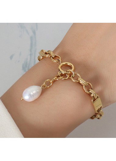Gold jewelry,Other jewelry,Chain Detail Pearl Design Gold Bracelet