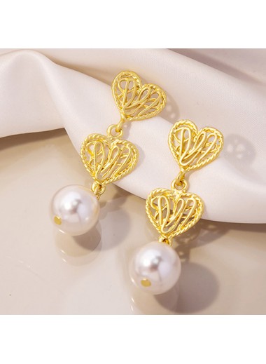 Gold jewelry,White jewelry,Contrast Color jewelry,Heart Shape Design Pearl Detail Gold Earrings