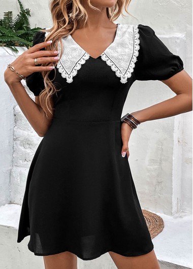 Black dresses,Plain Color dresses,Lace Black Short A Line V Neck Dress