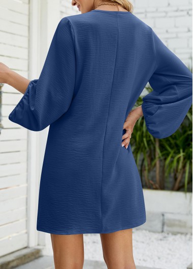 Navy dresses,Plain Color dresses,Lightweight Navy Short H Shape V Neck Dress