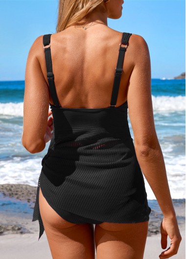 Black swimwear,Plain Color swimwear,ROTITA Tie Black Mid Waisted