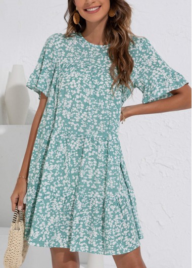 Mint Green dresses,Ditsy Floral dresses,Plants dresses,Dot dresses,Ruched Ditsy Floral Print Mint Green Dress