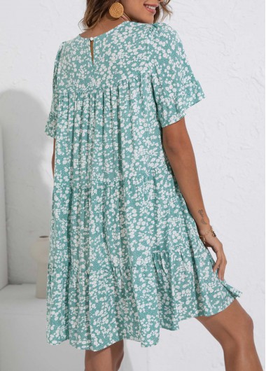 Mint Green dresses,Ditsy Floral dresses,Plants dresses,Dot dresses,Ruched Ditsy Floral Print Mint Green Dress