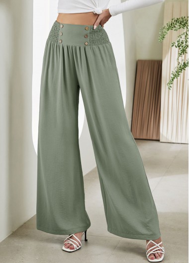 Smocked Sage Green Elastic Waist High Waisted Pants