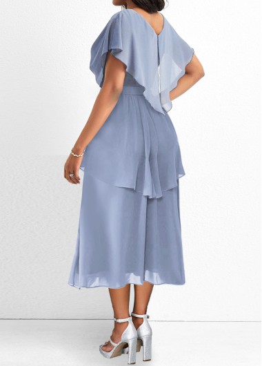 Dusty Blue dresses,Plain Color dresses,ROTITA Asymmetry Dusty Blue V Neck Short Sleeve Dress
