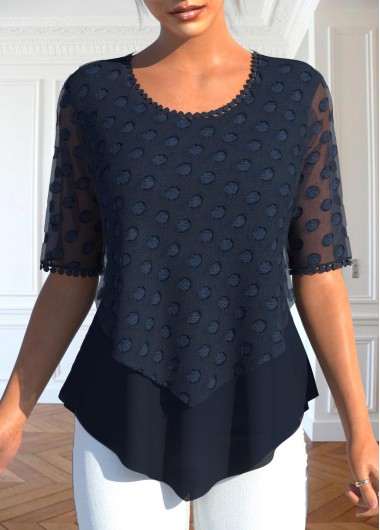 ROTITA Plus Size Layered Navy V Neck Blouse
