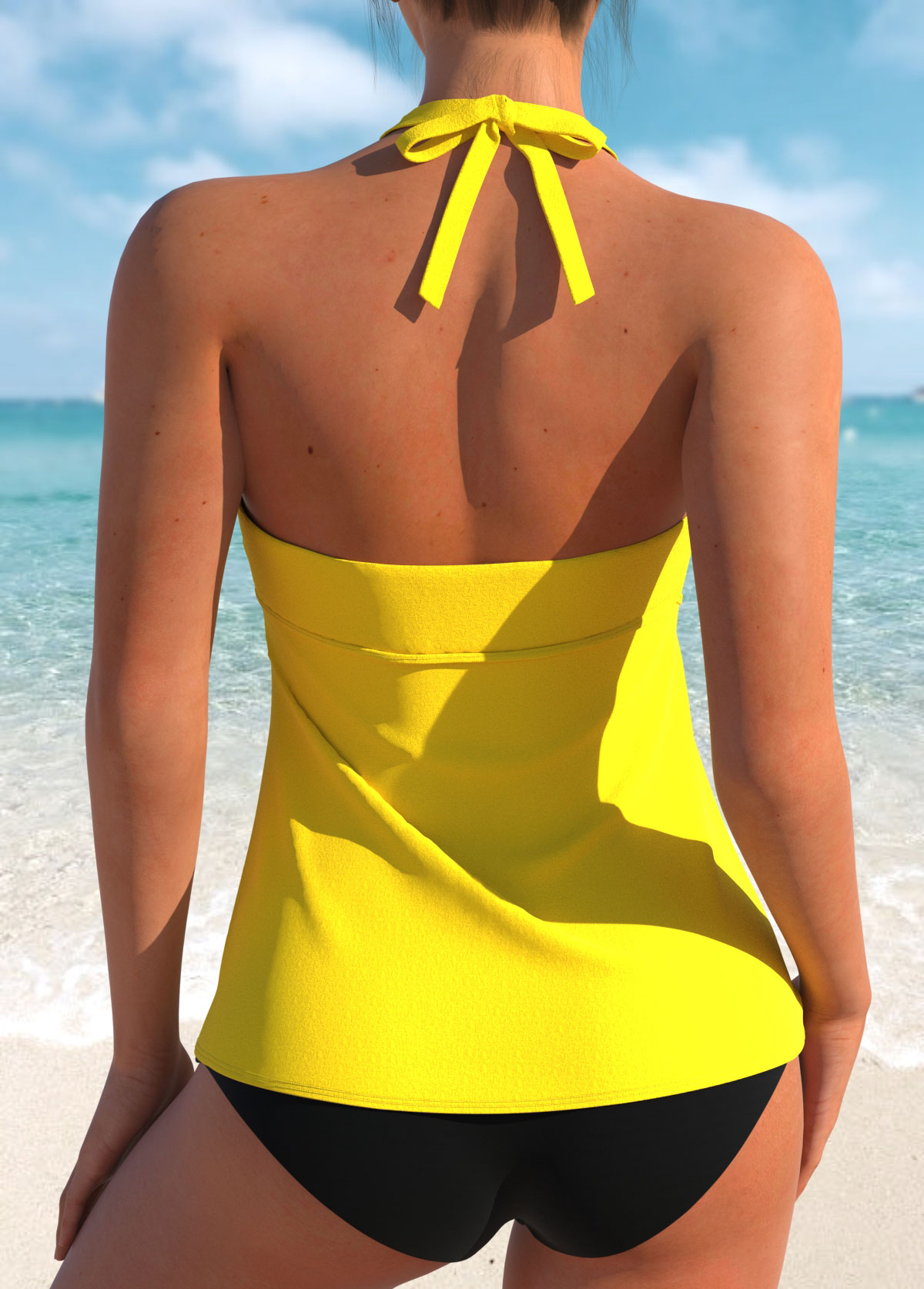 Ginger swimwear,Plain Color swimwear,ROTITA Breathable Tie Back Ginger Tankini Top