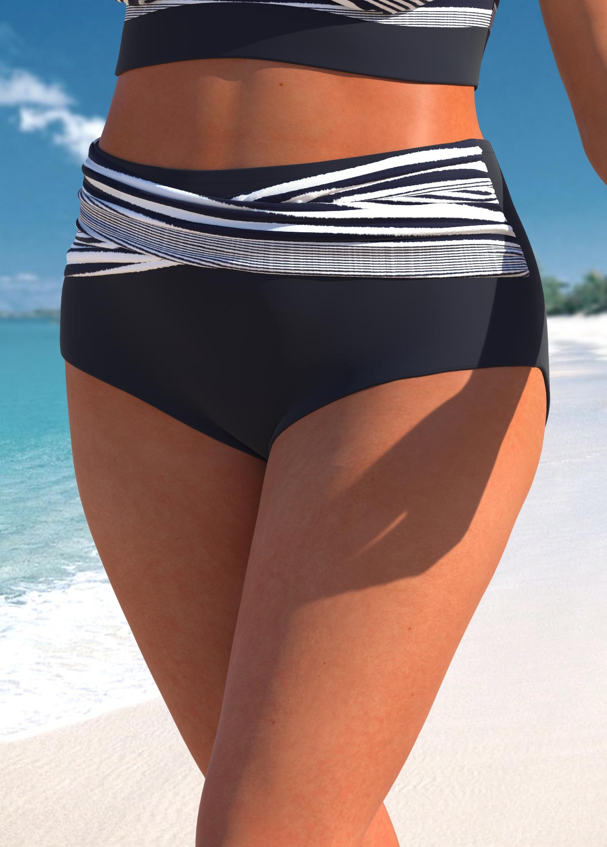 Navy swimwear,White swimwear,Striped swimwear,ROTITA Criss Cross Navy Striped Bikini Top