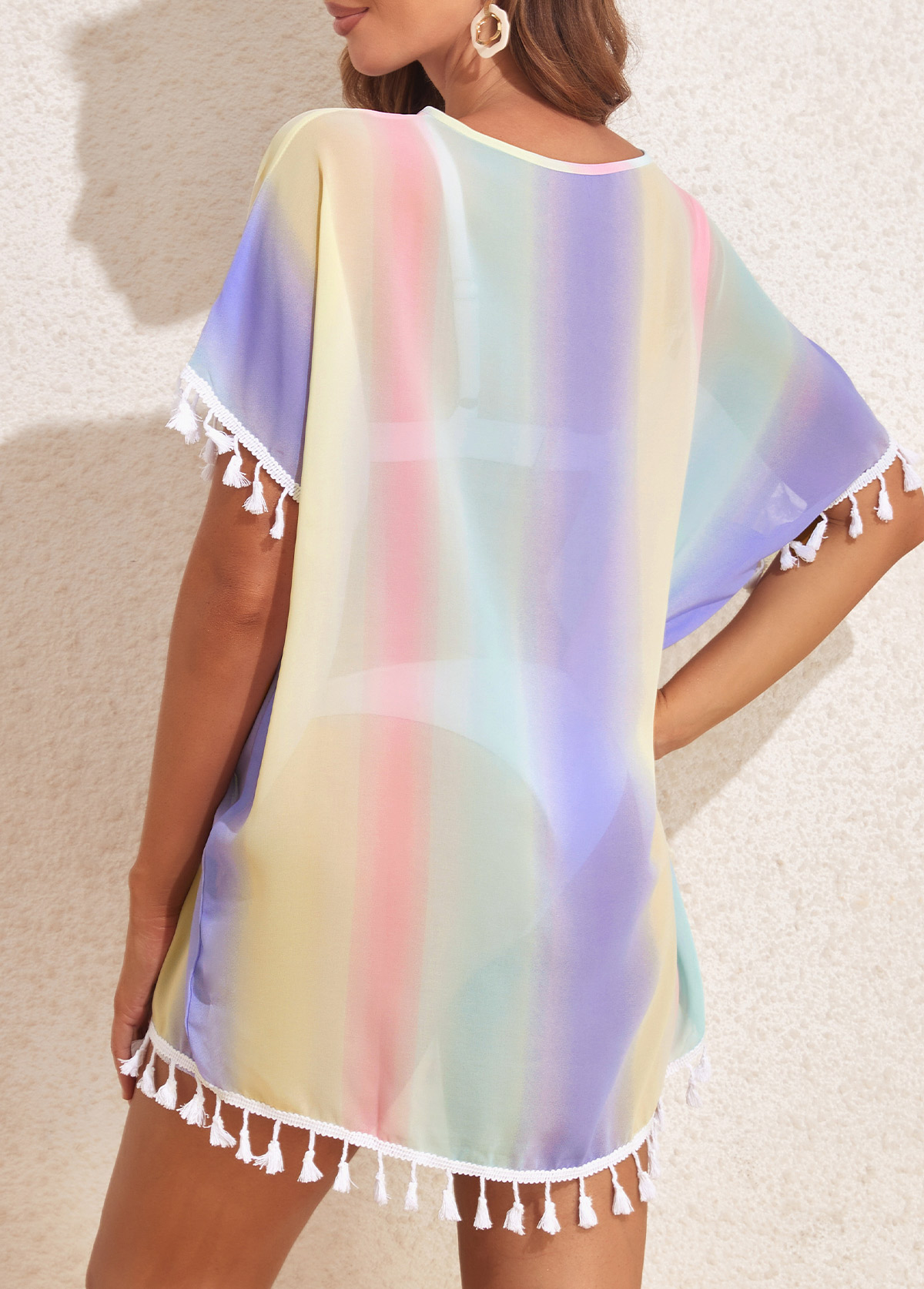 Multi Color swimwear,Ombre swimwear,Tassel Multi Color Ombre Cover Up