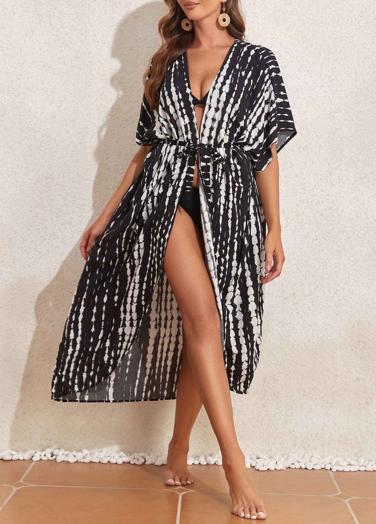 Black swimwear,Tie Dye swimwear,Geometric swimwear,Lightweight Tie Dye Black Cover Up