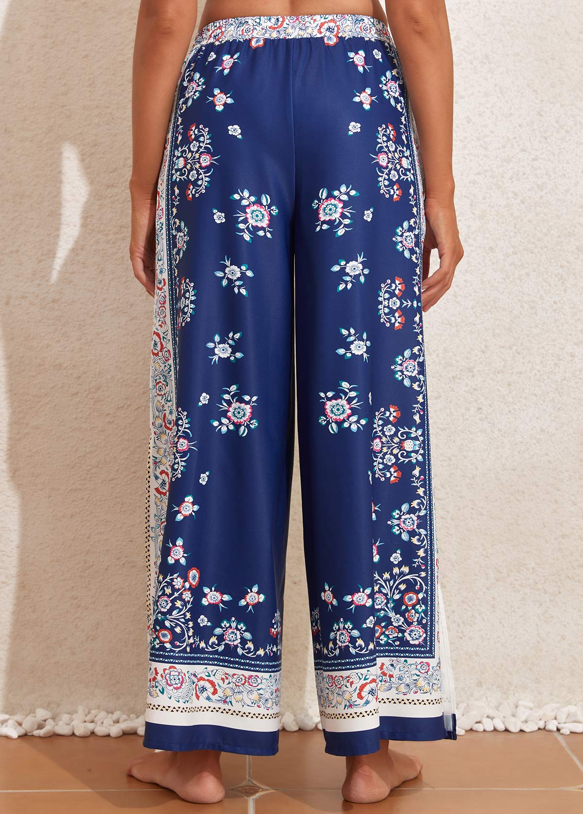 Navy swimwear,Tribal swimwear,Floral swimwear,Plants swimwear,Split Navy Tribal Print Cover Up