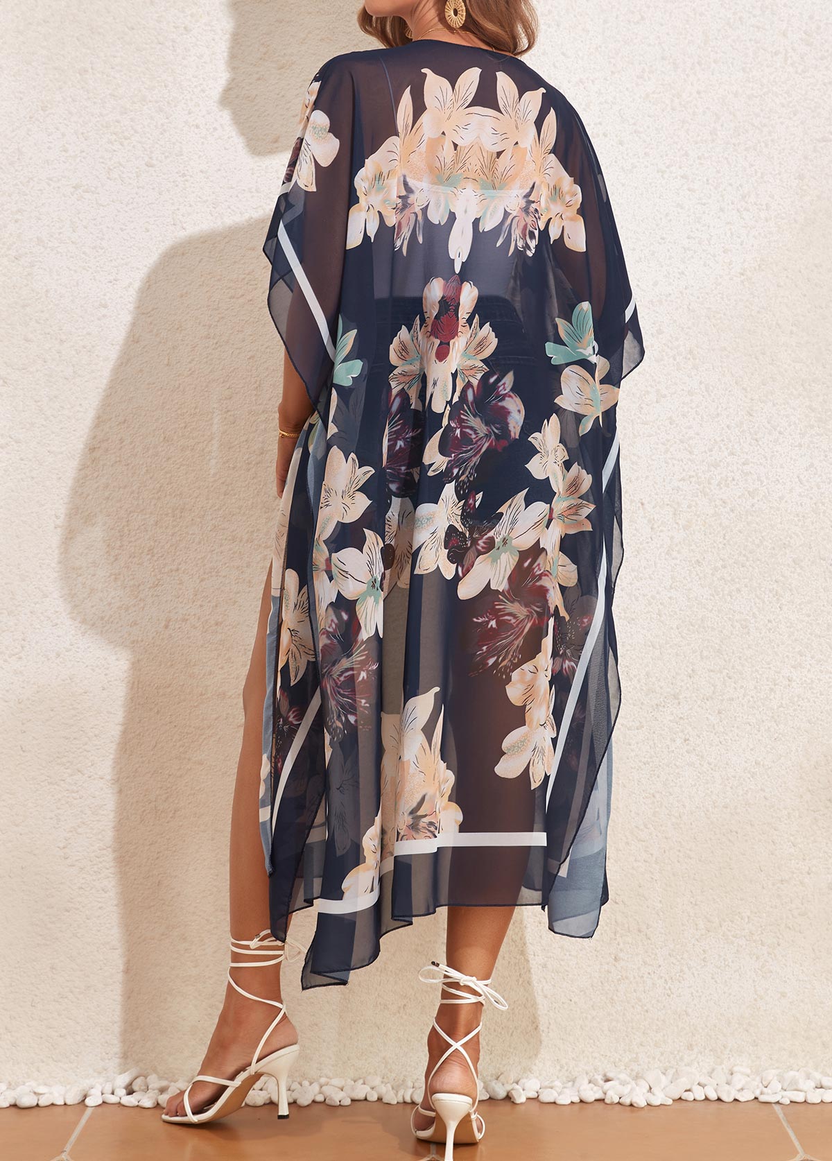 Multi Color swimwear,Floral swimwear,Split Multi Color Floral Print Cover Up