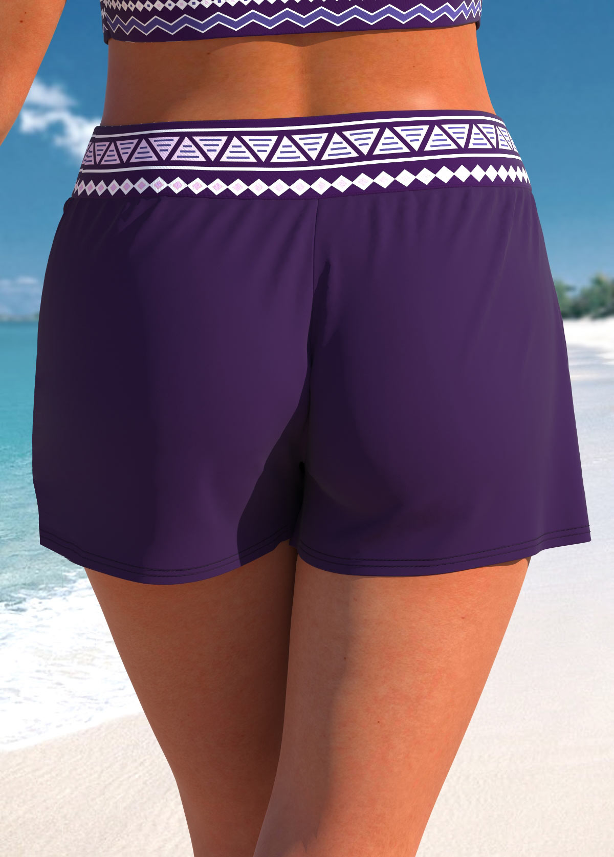 Purple plus size,Tribal plus size,Geometric plus size,ROTITA Plus Size Mid Waisted Tribal Print Swim Shorts
