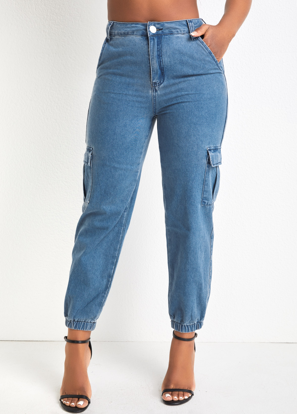 Pocket Denim Blue Jogger Zipper Fly Pants