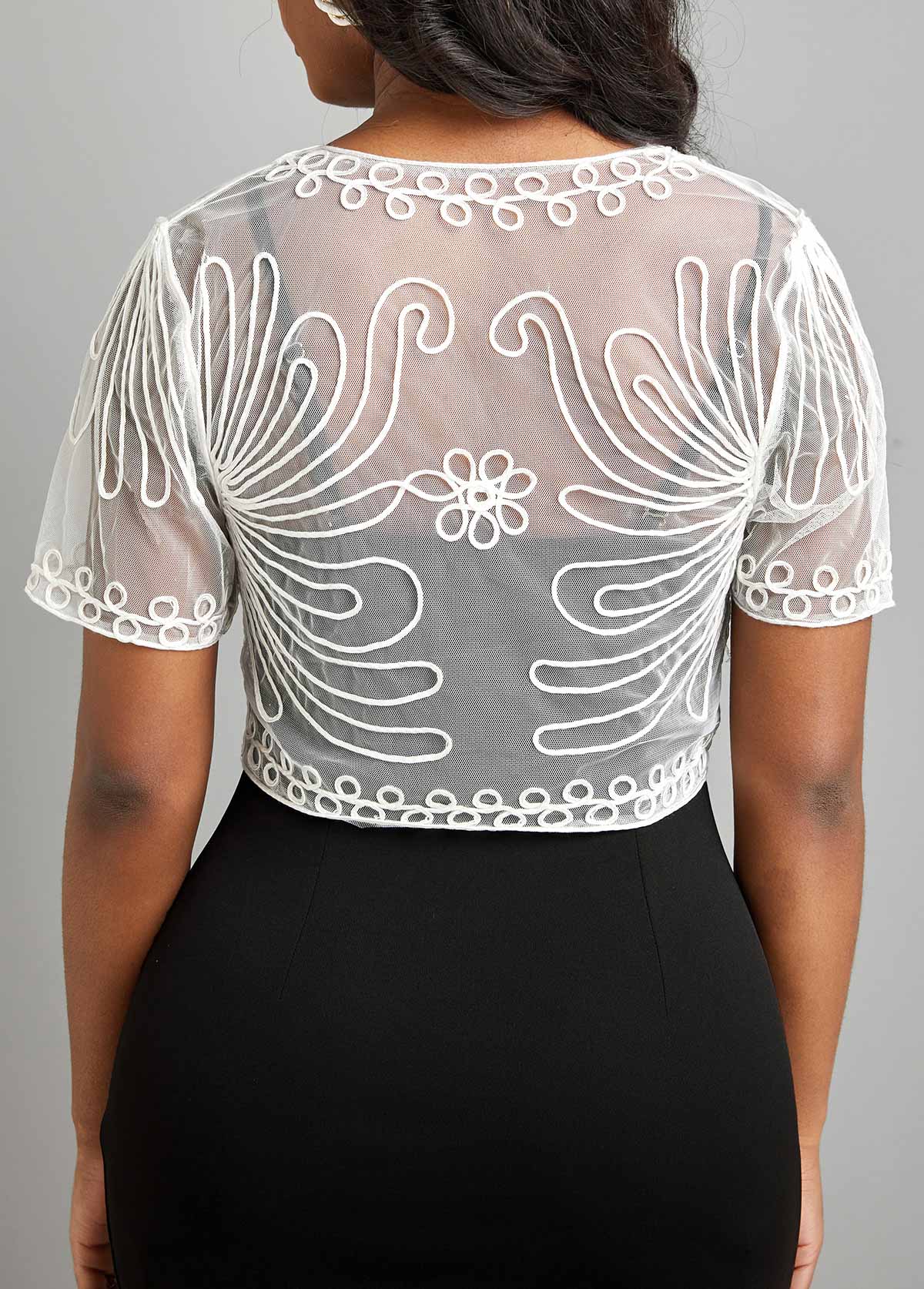 White outerwear & coats,Plain Color outerwear & coats,Mesh White V Neck Short Sleeve Coat