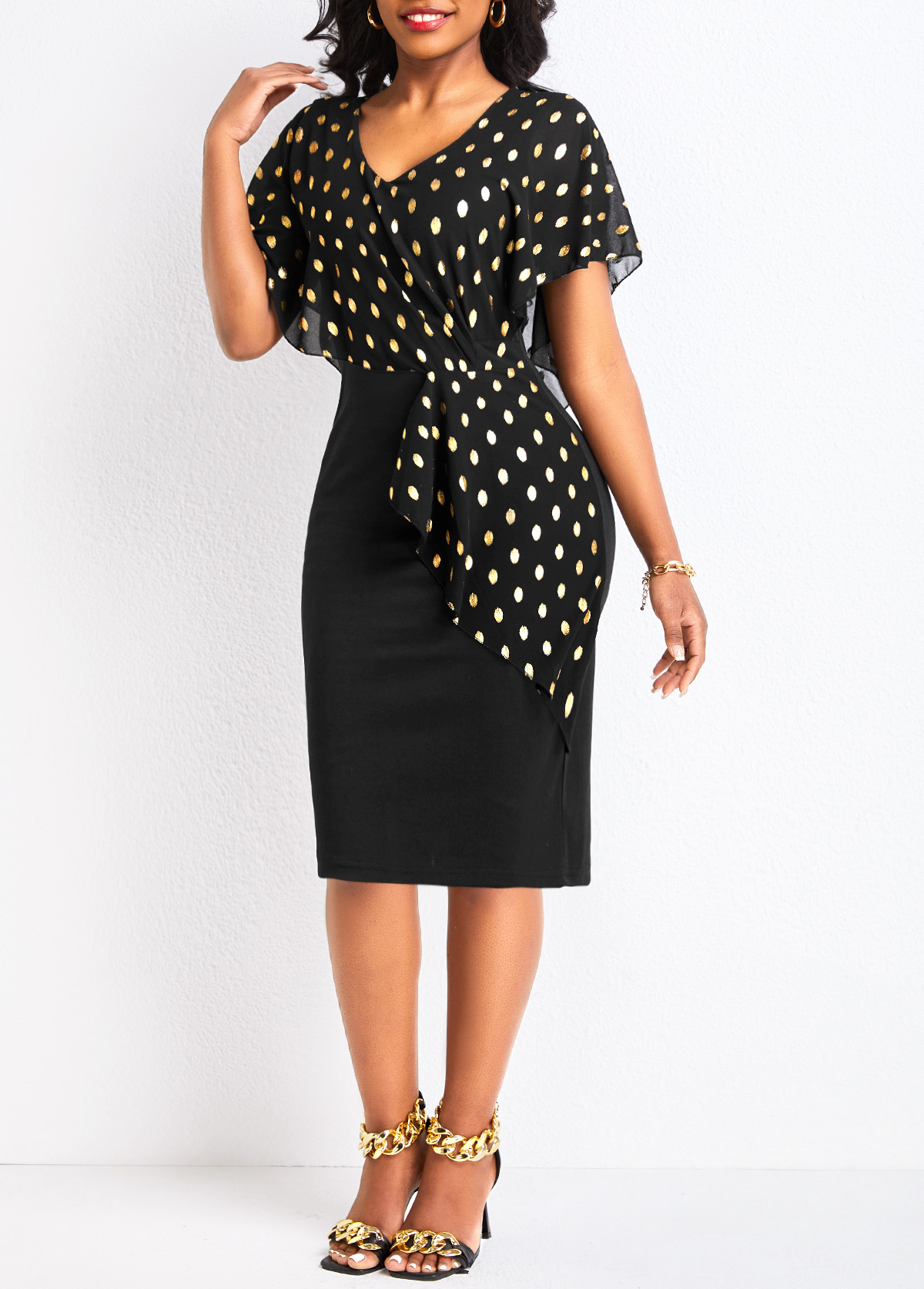 Black dresses,Dot dresses,Hot Stamping Polka Dot Black Bodycon Dress