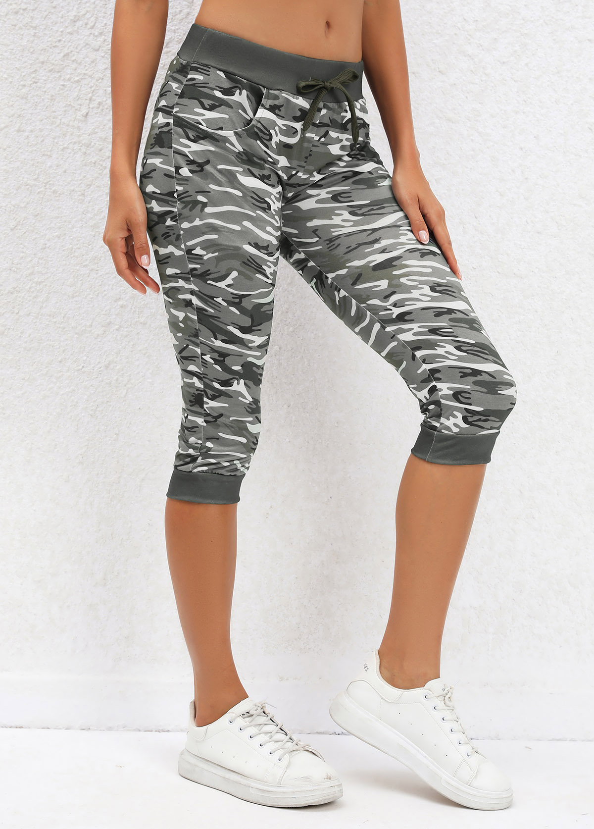 Sage Green bottoms,Graphic bottoms,Camouflage Print Sage Green Mid Waisted Drawastring Leggings