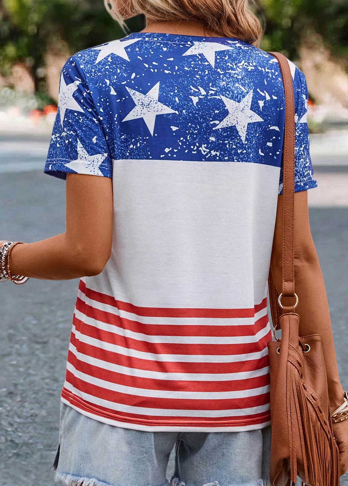 Multi Color tops,Flag tops,Striped tops,Geometric tops,Flag Print Multi Color Round Neck T Shirt