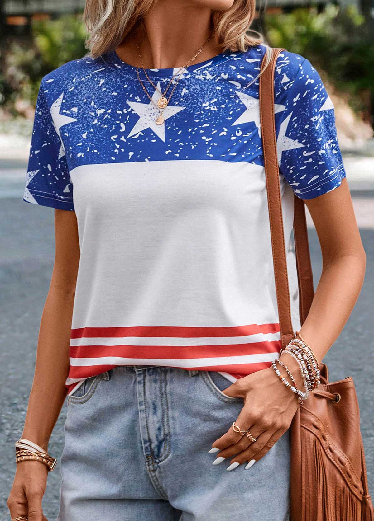Multi Color tops,Flag tops,Striped tops,Geometric tops,Flag Print Multi Color Round Neck T Shirt