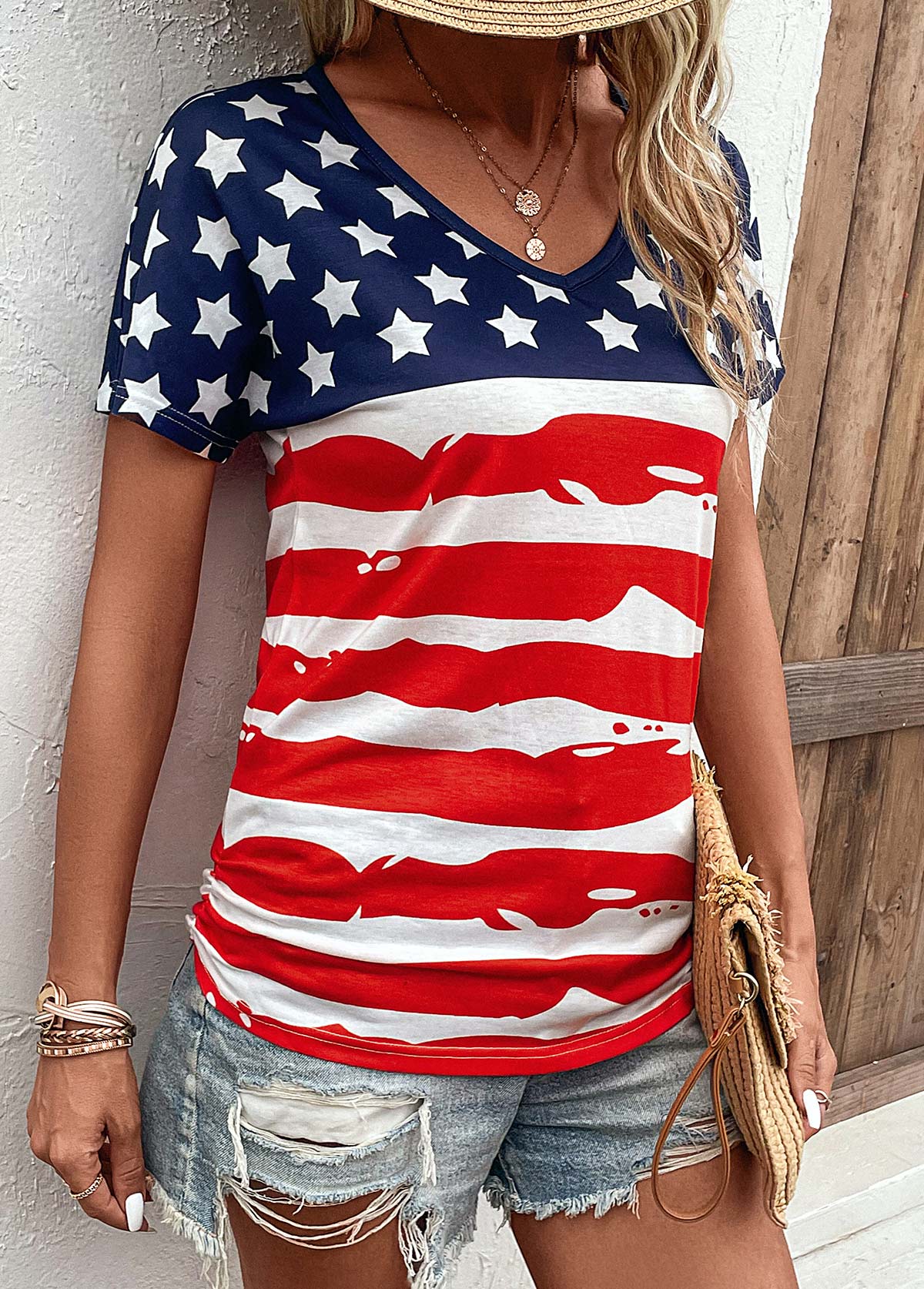 Multi Color tops,Flag tops,Striped tops,Patchwork Flag Print Multi Color T Shirt