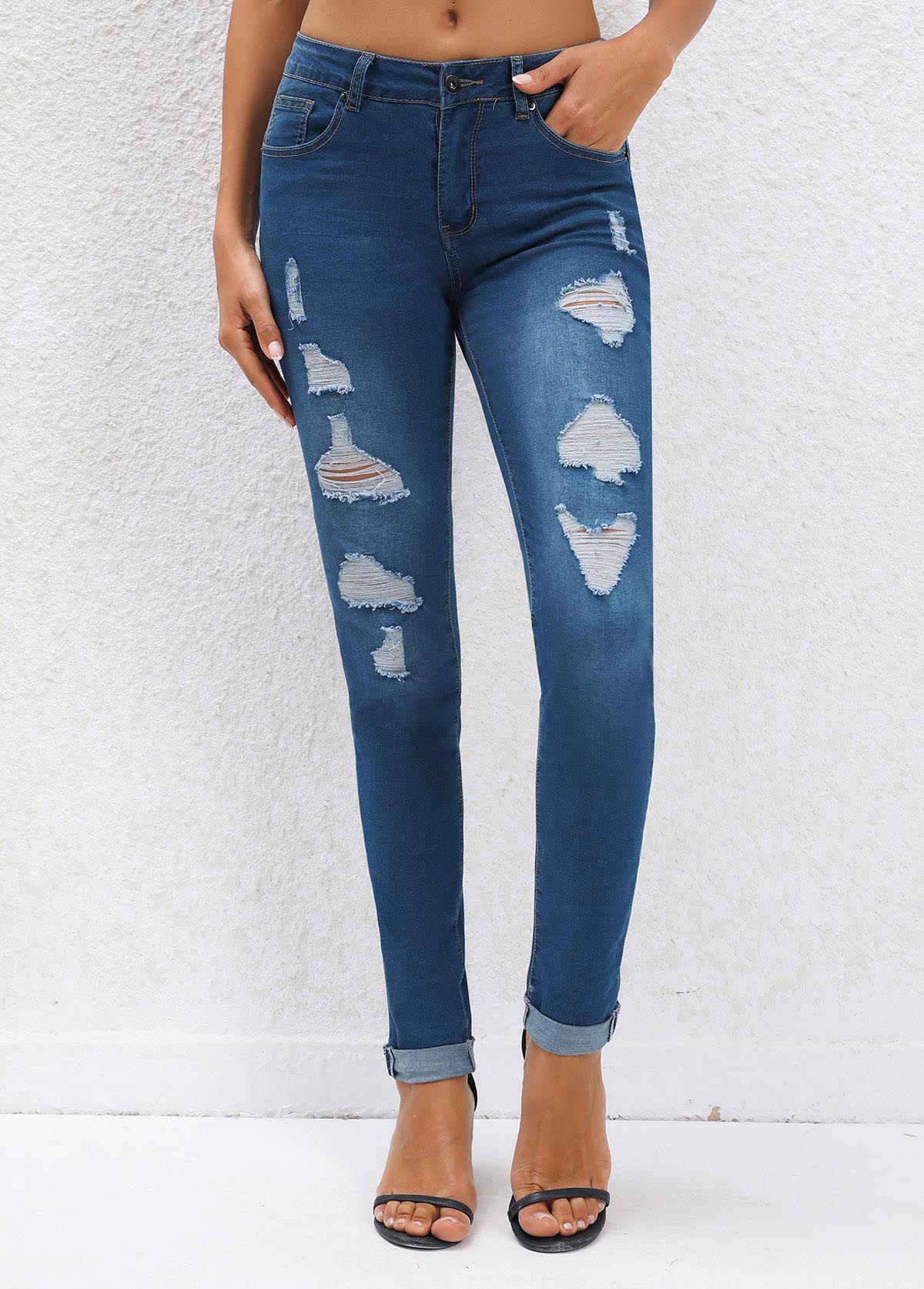 Pocket Navy Jogger Button Fly Mid Waisted Jeans